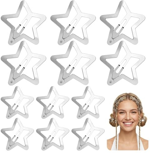 DOORIO 12pcs Etoiles Barrettes Y2k Pinces Cheveux à Pression Argenté | Métal, Anti-Dérapant, Accessoires à Cheveux, Coiffure, Femme Fille
