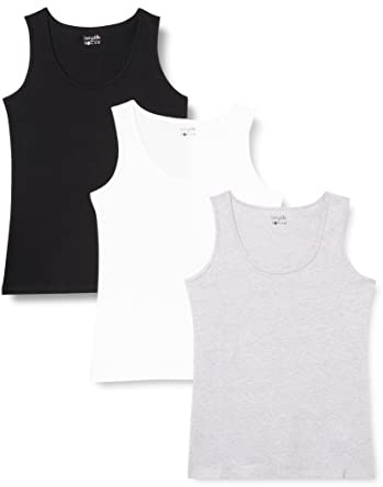 BES7R Bd161 Camiseta de Tirantes, Negro, Gris Claro Mezcla y Blanco (Paquete de 3), S (Pack de 3) para Mujer