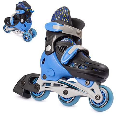 New Bounce Roller Skates for Little Kids - Shoe Size EU 28-31, US Kids Junior Size 8-11, 2-in-1 Roller Skates for Girls, Converts from Tri-Wheel to Inline Skates - Rollerskates for Beginners | Blue