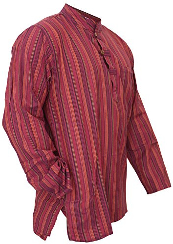 SHOPOHOLIC FASHION Light Purple Mix Dharke Stripes Grandad Shirt Lightweight Comfy Traditional Boho Hippy Shirts, M