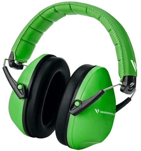 Vanderfields Premium Hearing Protection Ear Defenders - Broad Spectrum Sound Reduction 34 dB at 2K Hz Noise Cancelling - Headset Safety Noise Cancellation - Headphones Kids 3-12 - Green