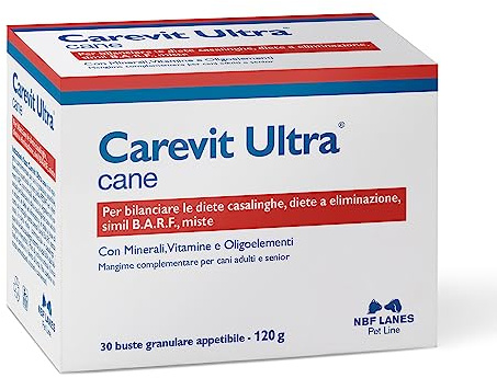 NBF Lanes Carevit Ultra Cane Lot de 30 sachets de 4 g en granulés appétissants pour équilibrer les régimes maison, les régimes d'élimination, Simil B.A.R.F