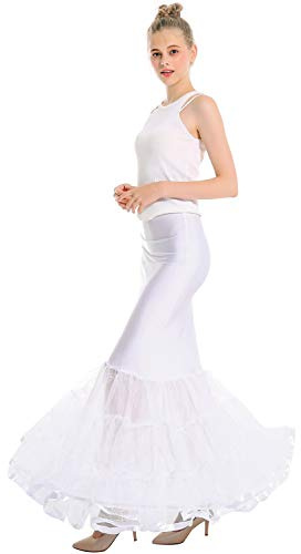 Kumeng Women's Mermaid Fishtail Petticoat One Hoop Long Length Trumpet for Bridal Wedding Dress Petticoat Crinoline White