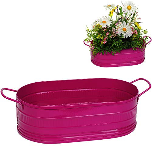alles-meine.de GmbH 2 Stück Blumentöpfe/Pflanzkübel/Pflanzschale - Metall - pink/Purpur/violett/rosa - lila - OVAL - frostsicher - 28 cm - MITTEL groß - mit Henkel - ..