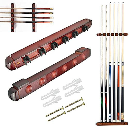 DURANTEY Billard Queue Halter Wandmontierter Billard-Queue-Wandhalter Holz Queue Halterung Rot für 4 Billard-Queues mit Schrauben und Gummiteilchen Billard Wandhalterung (40 cm * 4 cm * 3,2 cm)