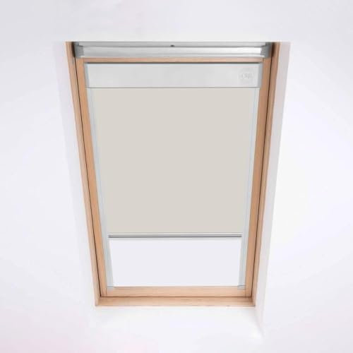 Dachfensterrollos für VELUX Dachfenster, Verdunkelungsrollo, silberfarbener Aluminiumrahmen (PK06, Creme)