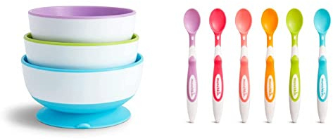 Munchkin 9 Piece Weaning Set, Includes 3 x Stay Put Suction Bowls & 6 x Soft Tip Spoons