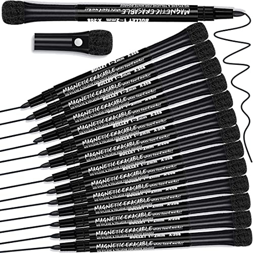 Artbiu 12 Black Whiteboard Pens - White Board Markers, Dry Wipe, Magnetic, Fine Tip, Erasable
