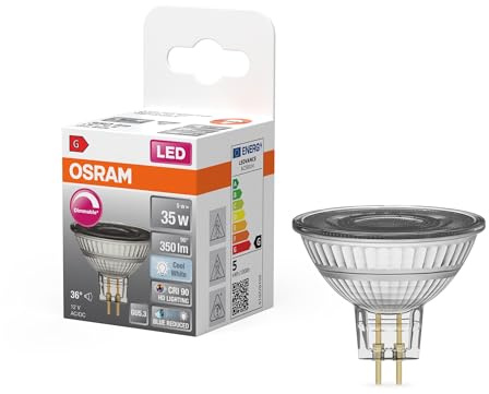 OSRAM Superstar dimbar LED-lampa med särskilt hög färgåtergivning (CRI90), GU5.3-bas, klart glas,Kallvitt (4000K), 350 Lumen, ersätter 35W-belysningsmaterial dimbar, 1-Pack