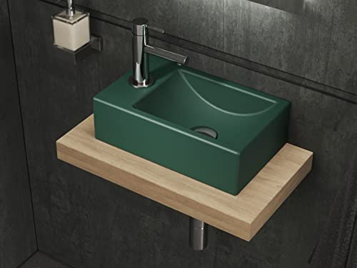 Aqua Bagno | Loft Air Handwaschbecken Keramik 37cm (Saphirgrün, Hahnloch links)