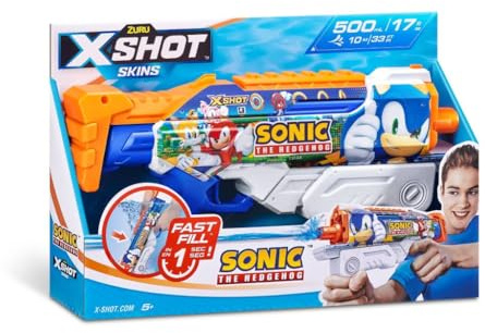 Pistolet a eau - ZURU - X-SHOT Skins Sonic Hyperload - Vitesse Sonic - Remplissage en 1 seconde - Portée 10 m - Réservoir 500