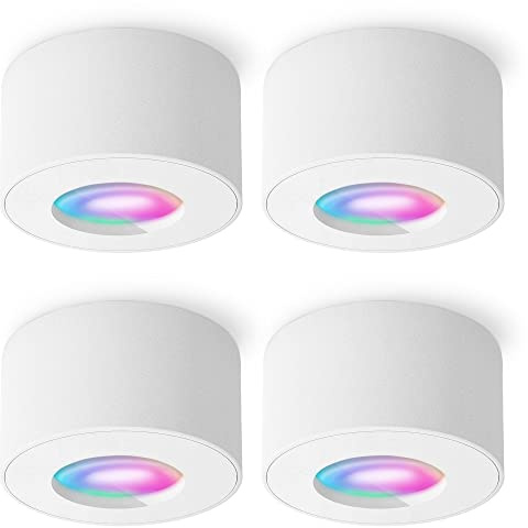 SSC-LUXon 4 Stück CELI-1 Aufbauspots Bad IP44 weiß inkl. 4x Smart RGB CCT LED Lampe - WiFi Spot kompatibel mit Alexa, Siri & Google