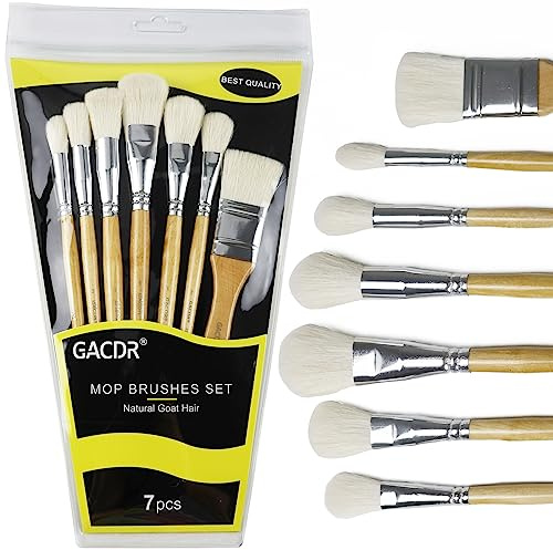 Blending Brushes for Acrylic Painting,7 Pieces Versatile Gilding Brush Set, Goat Hair Mop brushes for Wartercolor Craft Foil Gold Leaf Flakes Sheets