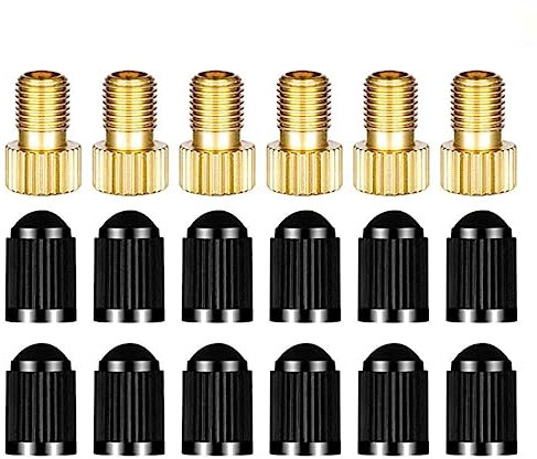 LJFEA,Adapter Set für Dunlop- und Sclaverand Ventil auf Schrader Ventil, 18 Pack, 6X DV + SV auf AV-Ventil, 12 x Auto Ventildeckel, Fahrrad Ventil Adapter, Adapter Radventil Presta