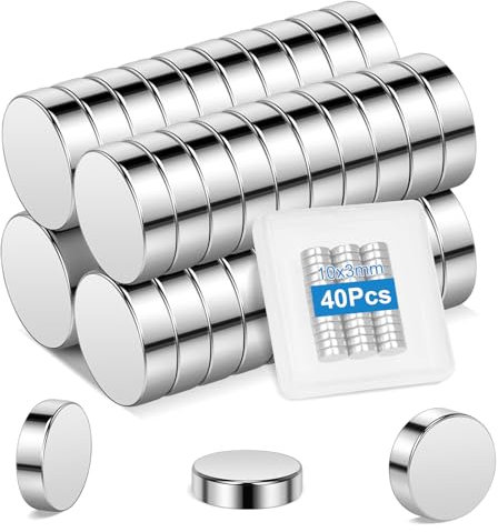 Wzone 40 st små magneter för hantverk, 10 x 3 mm kontorsmagneter starka små runda magneter för kontor whiteboard hantverk foton verktyg gör-det-själv