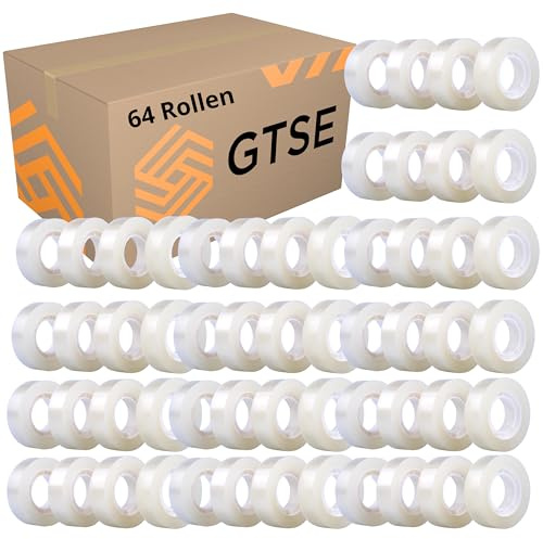 GTSE - Klebeband Transparent - 19 mm x 33 m - Klebeband zum Verpacken von Geschenken, für zuhause, die Schule und das Büro - 64 Rollen