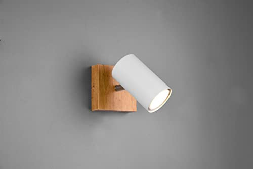 lightling modern Wandspot Julie, 1-flammige Wandlampe innen, Wandstrahler, Wandfluter Wandleuchte Leselampe Bilderleuchte, Holz & weiß matt Metall, 1 x GU10 max. 15W, 12 x 16 cm
