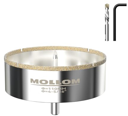 MOLLOM 4-5/16 (110mm) diamanthålskär med 2 styrborrar | Plattshålskär, jämn skärning i porslinsplattor, keramik, marmor, granit