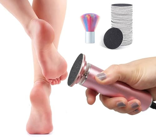 AONOLOVO Lime électrique pour les peaux dures, ponceuse électrique pour callosités (vitesse réglable) avec 60 disques de papier abrasif et brosse de nettoyage pour peaux mortes sèches et craquelées,