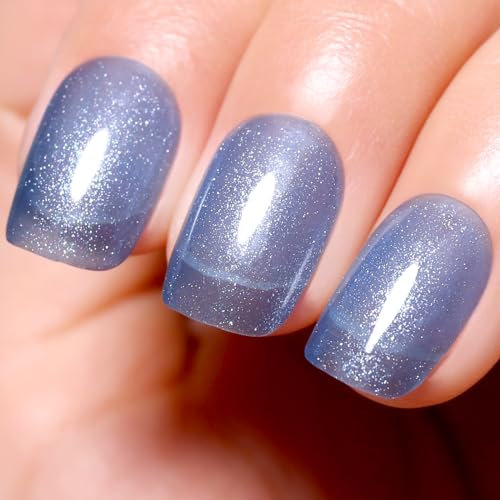 Firedeep Shimmer Blue Gel Nail Polish, 1Pcs 16ml Jelly Light Tea Blue Soak Off UV/LED Gel Polish Manicure Salon DIY at Home