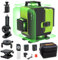 Nivel Laser Autonivelante 4x360°,Nivel Laser Verde Cruzadas Horizontal y Verticales,2 baterías*2400 mAh,Nivelación Profesional automática Recargable,Base Magnética,Soporte Giratorio,Montaje en Pared
