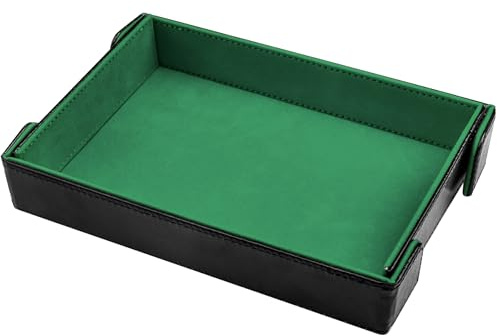 SIQUK Magnetic Folding Dice Tray Rectangle Dice Rolling Tray PU Leather Foldable Dice Holder Storage Box for D&D RPG Dice Games, Green