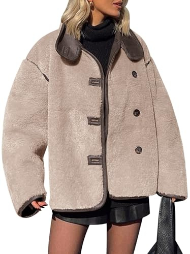 Tankaneo Womens Faux Fur Jackets Warm Winter Casual Button Down Stand Collar Long Sleeve Shaggy Outwear Coats