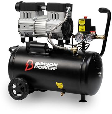 Bimson Power Air Compressor 24 Litre Tank Capacity, Low Noise, Portable, Lightweight, 116 PSI, Oil Free Air Compressor,230V, Ideal for DIY, Workshop, Tradespeople, 2 Year Warranty, Black