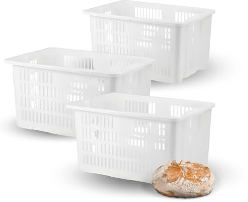 PALUPLUS - 3 Ceste Porta Pane Grande Forata, Capacità 65 Lt, Ideale per Conservare Pane Fresco, Design Robusto, Perfetta per Cucina e Dispensa, Colore Bianco, Dimensioni 63x44x34 cm -65F-7,72
