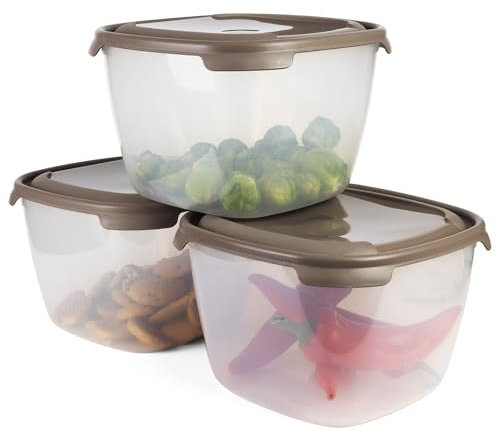 PROFUN Großen Set Schüsseln mit Deckel, Plastikschüssel, Frischhaltedosen, Mikrowellengeschirr, stapelbare Behälter, Vorratsdosen 3x 5,8L pack Braun