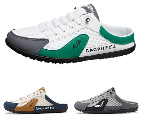 Scarpe da ginnastica da uomo, senza schienale, senza schienale, pantofole in rete traspiranti, comode e casual, Bianco e verde., 42 1/3 EU