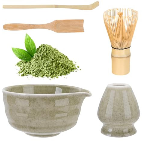 Matcha Set,Matcha Besen Set – Matcha Schale mit Ausgießer, Matcha Schneebesenhalter, Matcha Besen, 2Matcha Löffel, Matcha-Set Geschenk für Matcha-Liebhaber Weihnachten, Matcha Starter Set