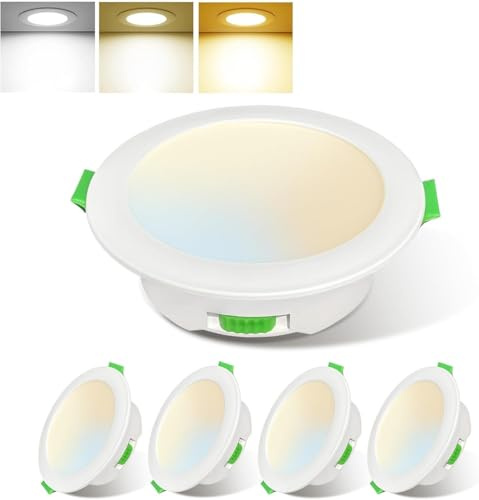 Sweier IP44 Downlight LED Techo Empotrable 7W Regulables 3000K/4000K/6000K con Brillo de 5%-100%, Focos LED Baño AC220-240V, Orificio 95-100mm Pack 5