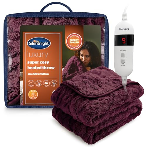 Silentnight Luxury Super Cosy Heated Throw - Snuggly Soft Knit Jacquard Fleece Electric Blanket for Sofa Bed with 9 Heat Settings - Fast Heat-up and Safe Shut Off - Machine Washable - 120x160cm, Berry