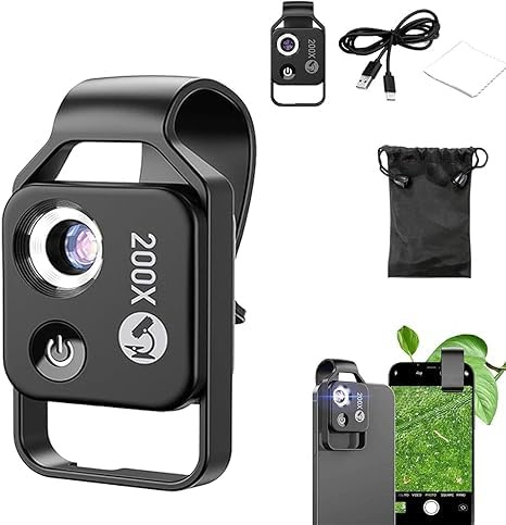 Zoomzip, lente di ingrandimento 2025 Zoomzip 200X, con lente Cpl/luce LED, obiettivo per telefono cellulare, accessori portatili per microscopio digitale tascabile, per telefono, più stabile e più