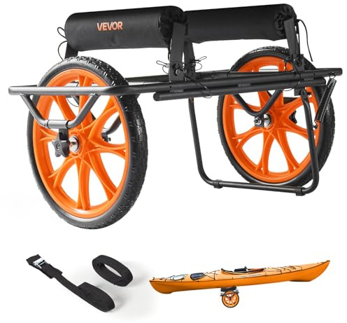 VEVOR Kayak Cart, 149.7 kg Load Capacity, Canoe Cart Dolly with 38.1 cm Solid Rubber Tires & Kickstand, Assembles & Disassembles Within Seconds, Paddle Board Trolley for Kayaks, Canoes, Paddleboards