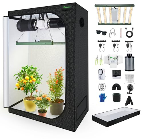 BOSYTRO Växttält komplett set, 200 W LED odling fullspektrum, odlingstält inomhus, komplett hydroponik 600D odlingstält kit ventilationssystem med termohygrometer, timer (SZXTJ-120 x 60 x 180-6Z
