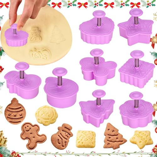 FuxFuis 8 PCS Cortadores de Galletas Navideños de Plástico Moldes para Galletas Navideñas Cortadores de Galletas con Motivos Navideños Incluye Hombrecito de Jengibre Árbol de Navidad y Muñeco de Nieve
