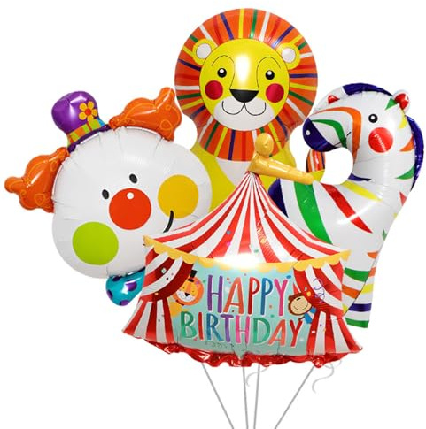 Koboko Circus Theme Birthday Decoration Balloon Set, Happy Birthday Carnival Party Balloons with Lion, Clown and Circus Tent