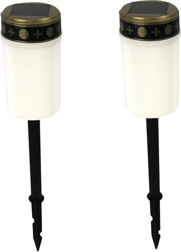 2pcs LED Outdoor Grave Light, Waterproof Solar Graveside Memorial Headstone Stake Candles, for Garden or Grave Decorations (White)