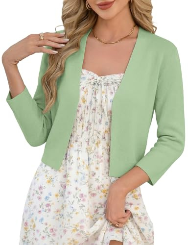 Women Cardigan Summer Lightweight 3/4 Sleeve Short Bolero Sage Green