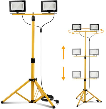 Hebitod LED-bygglampa 2 x 50 W LED-bygglampa med justerbart stativ, IP66 för inomhus- och utomhusbruk, 6 500 K LED-strålkastarlampa för byggarbetsplats, verkstad eller källare