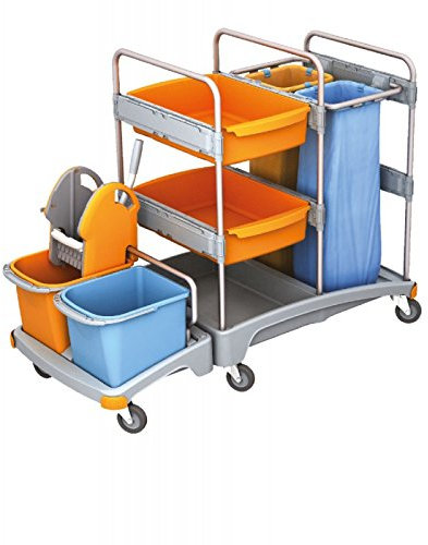 Splast Putzwagen mit Moppresse, 2 Beutelhaltern und Eimern - 2x 6l Eimer optional, Variante:ohne 6 l Eimern