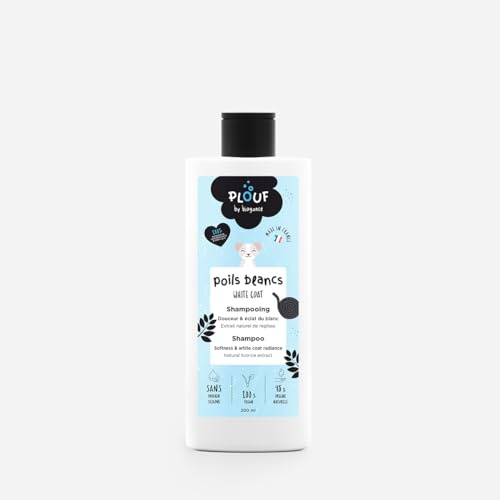 PLOUF Shampoo für Hunde, mit weißem Haar, parfümiert, ohne Parabene und Silikon, mit natürlichen Inhaltsstoffen und Inhaltsstoffen, 200 ml