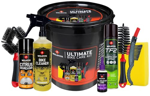 WELDTITE Ultimate Bike Care Kit Bucket - All-in-One Bicycle Maintenance Set With TF2 Spray, All Weather Lube, Cleaner, Degreaser, Brushes & Sponge