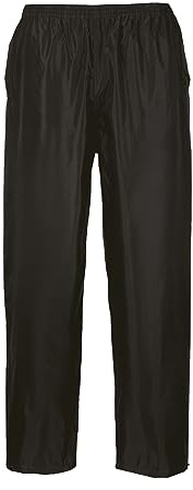 Portwest S441 Klassiska Regnbyxor Elastisk Midja Vattentät Lättvikt Skaltyg | Svart, XS, EN 343 Klass 3:1, UPF 50+, Rymlig Passform, 2 Fickor, Polyester, Justerbar Fåll, Tejpade Sömmar, Svetsade Sömmar
