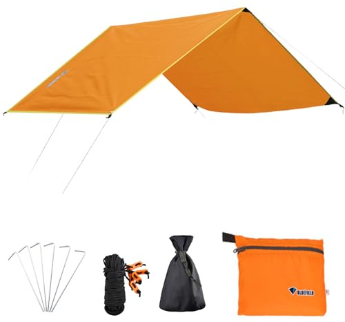 Azarxis Camping Tent Tarp Waterproof Tarpaulin Groundsheet Sunshade Awning Hammock Canopy Footprint Ground Sheet Rain Fly Shelter Blanket Mat (Orange, M - 180 cm x 220 cm)