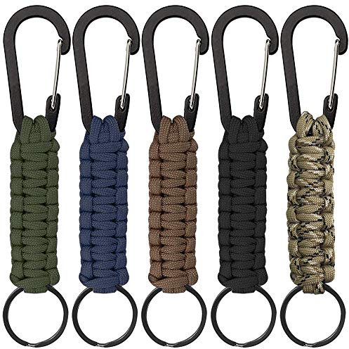 5 Stück Paracord Schlüsselanhänger mit Karabiner, SENHAI Geflochtene Lanyard Ring-Haken-Clip für Schlüssel Messer Taschenlampe Draussen Camping Wandern Rucksack Passen Männer Frau - 5 Farben