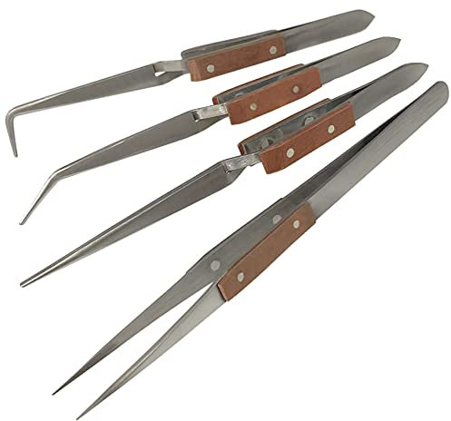 Set 4 abgewinkelte gerade selbstschließende Lötpinzetten für Armbanduhren Juweliere freihändig (120)