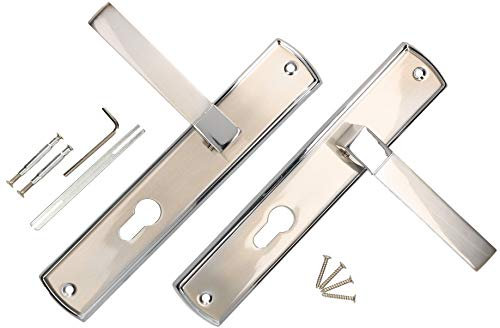 KOTARBAU® Lot de poignées de porte 72 mm PZ - Plaque longue nickel-chrome universelle moderne